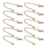 Gatuida Extensores para Collar Chapados en Oro 14K Cadena Extensora de 76 CM con Cierre de Langosta y Diseño de Corazón Set de 10 Piezas para Joyería DIY Pulseras y Tobilleras
