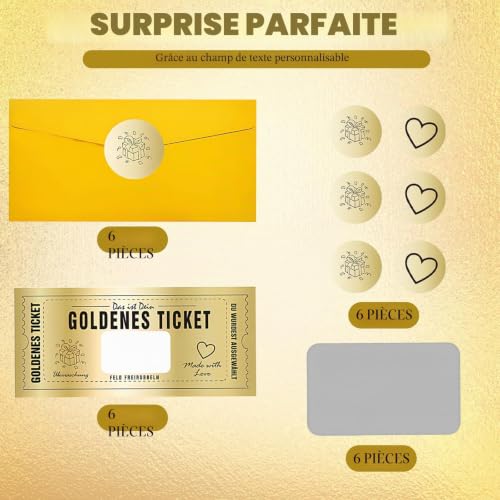 Celiodd Lot de 6 tickets dorés à gratter - Billet doré - Carte d'anniversaire à remplir soi-même - Cartes à gratter à gratter - Pour écrire soi-même un bon billet - Carte à gratter – vue 5