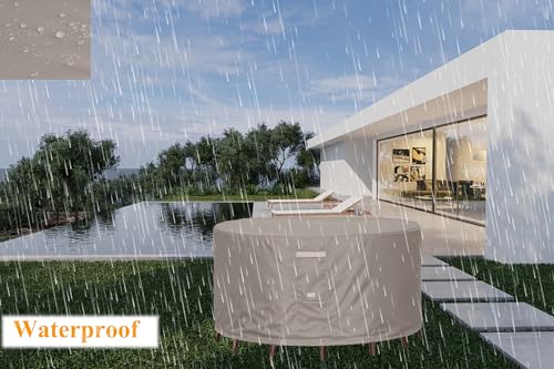 Heavy-Duty-Waterproof-Patio-Furniture-CoversFade-Resistant-Round-Outdoor-Table-and-Chair-Covers-Round-96Diax28H-Beige