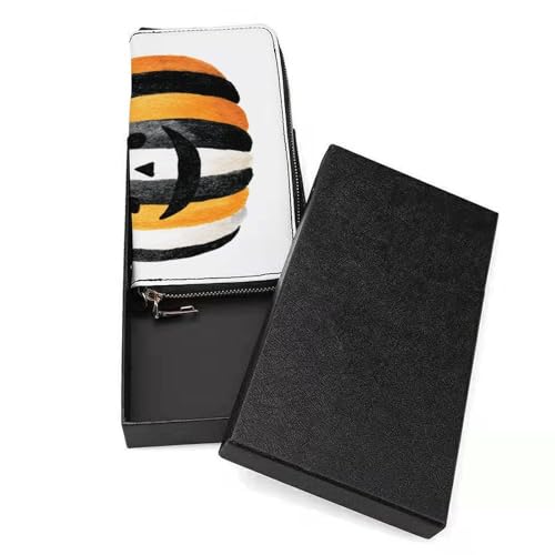 Black White Stripes Pumpkin PU Leather Clutch Long Bifold Wallet, Coin Purse Credit Pass Case, Durable Card-Holder Money Storage for Women Men3
