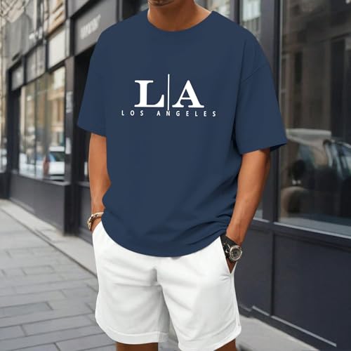 Image of BeWithYou Oversized Graphic Tshirts for Men Vintage Los Angeles Letter Graphic Shirt Baggy Streetwear Tee Casual Cotton Tops