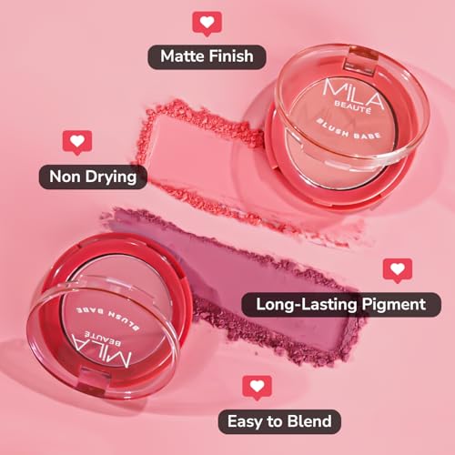 Image of MILA BEAUTE Blush Babe Powder Blush | Matte Finish Long-Lasting Pigment | Easy to Blend | Non-Drying With Rosehip Oil, Jojoba Oil and Vitamin E | Shade (Peach Soda, 5g)