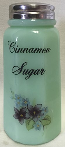 Sugar Shaker - Paneled - Rosso Exclusive - Jadeite w/Flowers - American Made - Mosser Glass USA (Purple Floral w/Cinnamon Sugar)