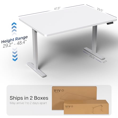 Image of VIVO Electric 48 x 30 in Standing Desk, Memory Height Adjustment, 1B Series, Holds 220 lbs, One-Piece White Top, Gray Frame, DESK-KIT-1G5W
