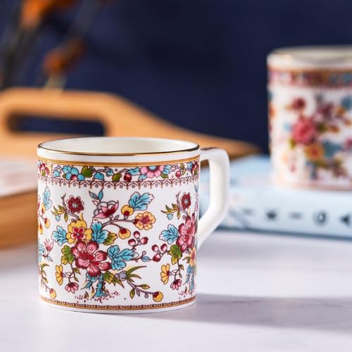 Image of GOLDEN QUEEN'S Tea Cups Set of 6 | Ideal for Everyday Tea and Coffee, Enhancing Your Daily Rituals | Handcrafted & 24K Gold on Rim - Victorian Bloom
