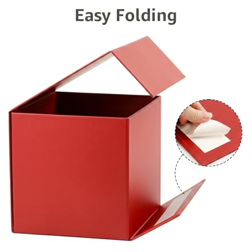 Image of LIFELUM Red Gift Box with Lid 10.2 x 10.2 x 10.2 inch, 1 Pack Square Magnetic Gift Box Includes Paper Filler, Ribbon, Greeting Card for Presents, Wedding, Christmas, Birthday