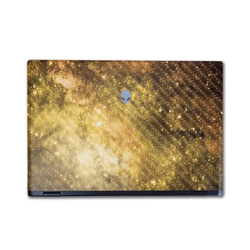 Image of Carbon Fiber Laptop Skin Compatible with Alienware M16 R2 (2024) - Golden Stars - Premium 3M Vinyl Protective Wrap Decal Cover - Easy to Apply | Crafted in The USA by MightySkins