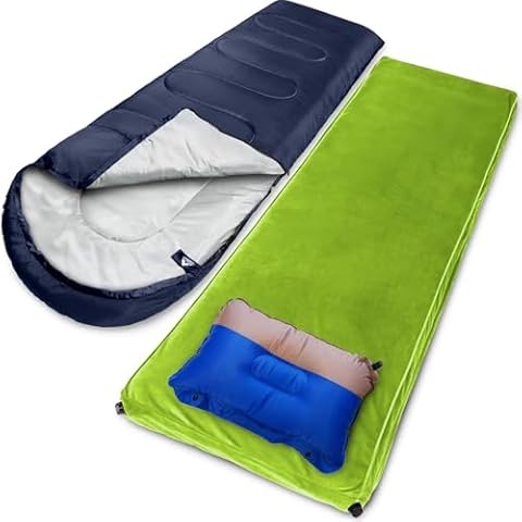 MEREZA Sleeping Bags XL for Adults+Self Inflating Sleeping Pad, Mens Large Wide Sleeping Bag for Camping Memory Foam Camping Matterss with Pillow Cover