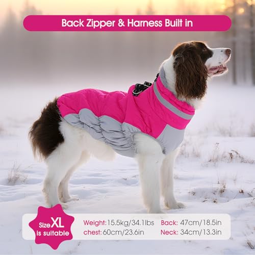 Image of FUAMEY Dog Coat for Large Dogs, Fleece Dog Winter Jacket with Harness