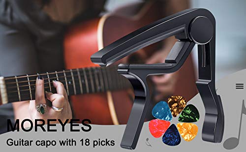 MOREYES Guitar Capo with 18 pcs Guitar Picks 0.46mm 0.71mm 0.96mm for Acoustic Guitar Electric Guitar Bass (Black) - Thumbnail 4