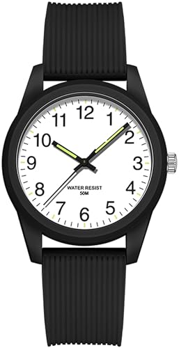 Pink Women's Watches Ladies Wrist Watch 5ATM Waterproof Minimalist Simple Design Luminous Analog Quartz Wristwatch Silicone Strap, Black White