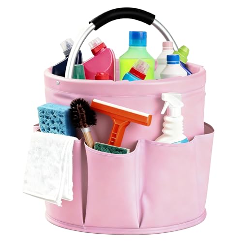 Image of Cleaning Caddy with Handle, for Cleaning Supplies Organizer Bucket | Foldable Storage Tote with 6 Pockets,17L Large Capacity Basket for Household Organizer,Laundry Room,Bathroom & Home