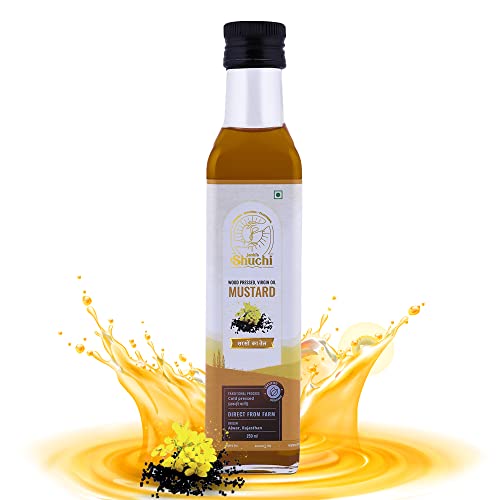 Image of SHUCHI WOOD PRESSED MUSTARD OIL - 250 ML I ORGANIC COLD PRESSED MUSTARD OIL WITH NO PRESERVATIVES I VIRGIN & NATURAL HEALTHY COOKING OIL EXTRACTED USING LAKDI GHANI /KACCHI GHANI /CHEKKU METHOD.