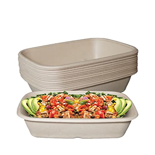 EcoQuality 29oz Disposable Bowls - Rectangular Compostable Sugarcane Fiber Biodegradable Paper Bowls Eco-Friendly Oblong Take Out Food Containers, Food Storage, Microwave Safe, Meal Prep (25 PACK)