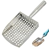 Rastrillo para pulgas de arena, pala de arena para detección de metales, tamiz de playa de acero inoxidable resistente con mango, rastrillo para pulgas y tamiz de rocas para caza de tesoros y peinado