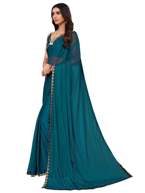 Image of SIRIL Women's Lace & Peral Work Saree with Unstitched Blouse Piece