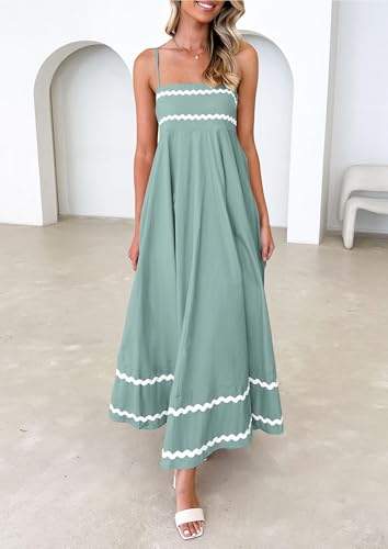 Image of PRETTYGARDEN Women's 2026 Summer Flowy Maxi Dress Casual Sleeveless Spaghetti Strap Ruffle Beach Long Dresses