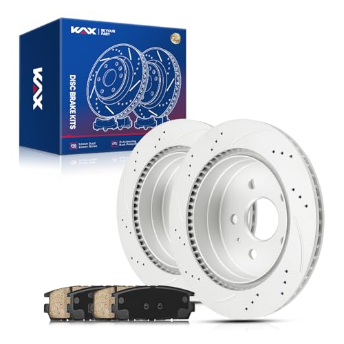 Image of KAX Rear Brake Kit, Drilled and Slotted Brake Rotors, Ceramic Brake Pads | Fits Chevrolet Equinox 2010-2017, GMC Terrain 2010-2017, Automotive Replacement Brake Kit