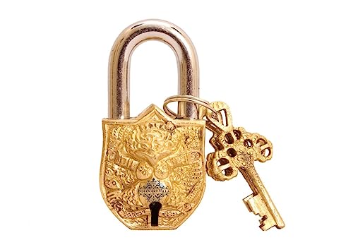 Image of IndainArtVilla Handmade Old Vintage Style Antique Owl Design Lock with 2 Keys for Home Temple Office Showrooms Security Lock Home Decore Gift Item