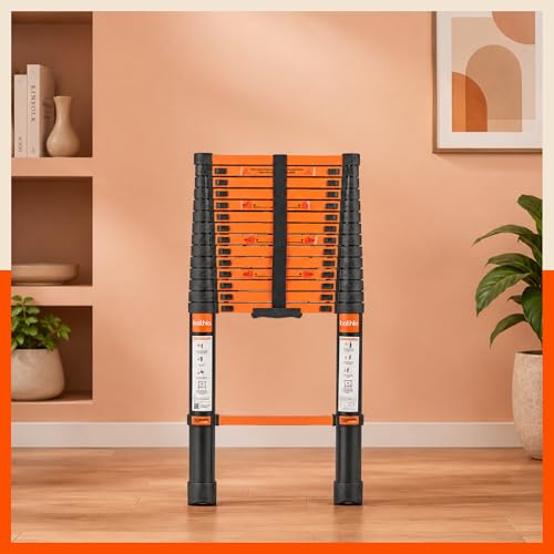 Image of Bathla 14.5 ft Steel Telescopic Ladder | Portable & Compact | Foldable Multipurpose Step Ladder for Home & Outdoor use