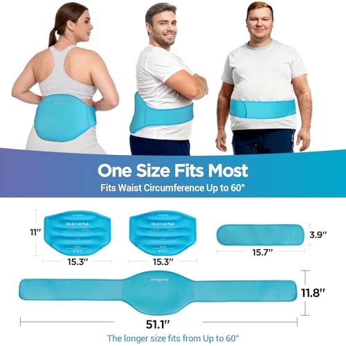 Image of Comfytemp Extra Large Ice Pack for Back Pain Relief, 2 Pcs, Sciatica Ease Brace, Reusable Gel Lower Back Ice Wrap for Injury, Hot Cold Compress for Lower Lumbar, Waist, Men Women After Surgery (Blue)