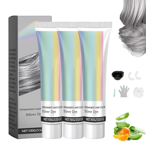 Tinte Plateado Con Extracto Natural, Tinte Plateado Para Cabello Oscuro, Tono Vibrante Temporal Con Infusión Vegetal (3 unidades)