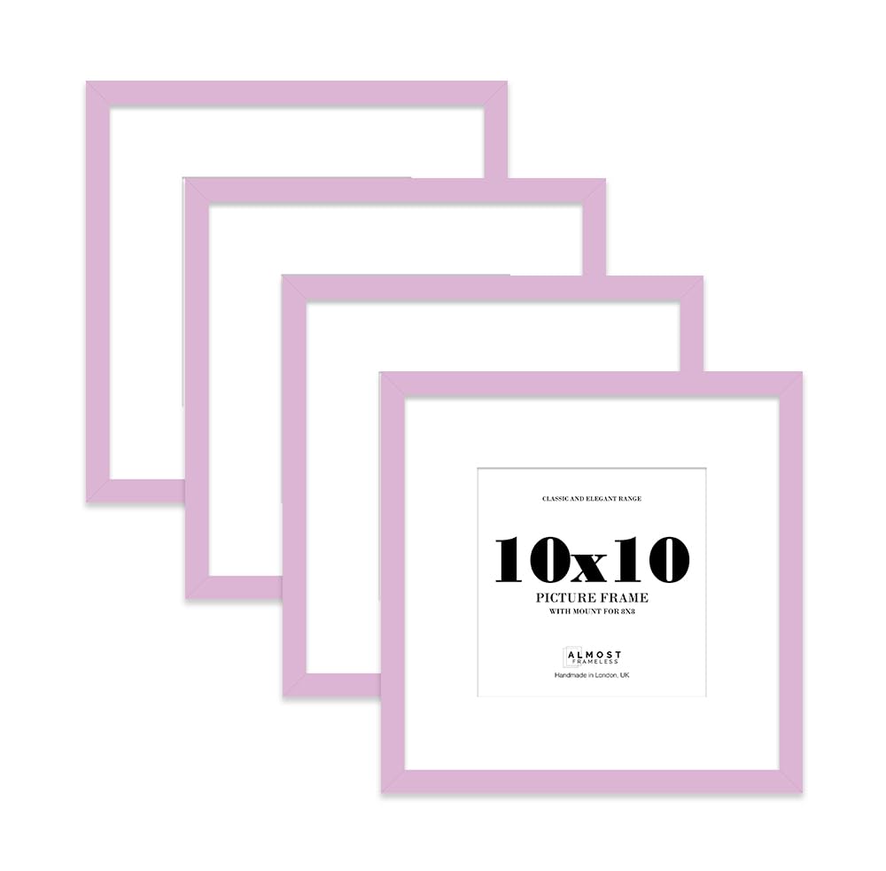 10x10 Lilac Picture Frame with Mount for 8x8 Photos, Prints - Modern Square Wall Frame, Set of 4