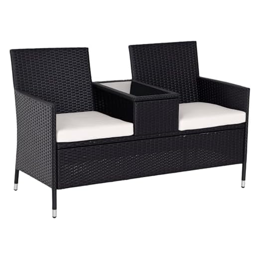 Outsunny Garden Rattan 2 Seater Companion Seat Wicker Love Seat Weave Partner Bench w/Cushions Patio Outdoor Furniture (Black)