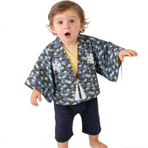 Image of SZCQ Baby Boy Kimono Romper Suit Japanese Costumes Infant Cotton Samurai Outfits