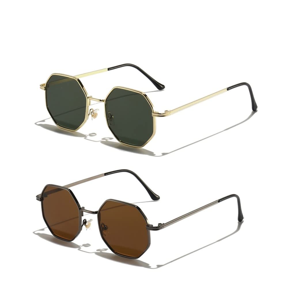 Occhiali da Sole Vintage Piccoli poligonali da Uomo e da Donna, Occhiali da Sole da Guida in Metallo Ottagonale per Donna