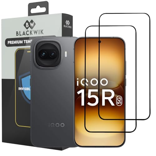 Image of Blackwik Premium Tempered Glass Screen Protector for IQOO 15R with Edge-To-Edge Protector Coverage | Easy Installation Kit (Black) (Pack Of 2)