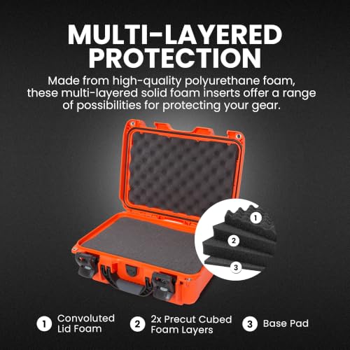 Image of NANUK 915 Hard Case with Cubed Foam - Compact Waterproof Travel Camera Hard Case with Padded Dividers, 13.8 inch x 9.3 inch x 6.2 inch - Dustproof and Impact Resistant, Airline Carry-On Approved - Orange