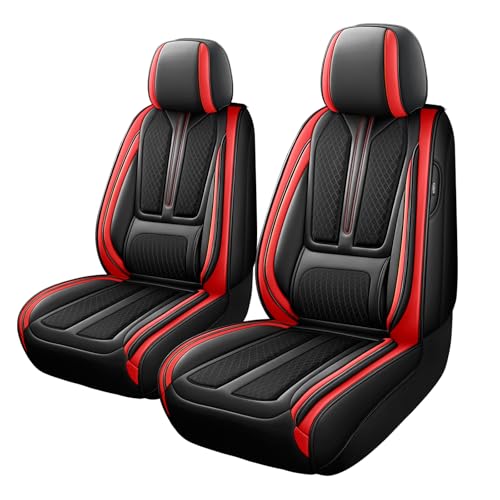 Image of Seat Covers for Front Seat,Nappa Leather Car Seat Covers,Waterproof Universal Fit Car Seat Cushion,2 PCS Automotive Seat Protector for Most Sedans SUV Pick-Up Truck Sedans,Black&Red