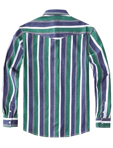 JOGAL Mens Striped Western Shirts Long Sleeve Pearl Snap Casual Cowboy Shirt Regular Fit Work Shirts with Two Pockets2