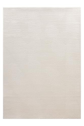 WECONhome Nuuk ARC, Tufted, Alfombra Pelo Corto, Motivo en Arco en Relieve, Lavable, Certificado Oeko-Tex® (200 x 280 cm, Blanco Crema)
