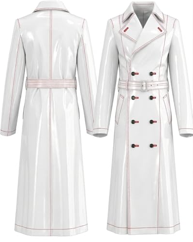Fancyd Trench-coat en PVC noir pour femme - Manteau long en vinyle brillant, veste en PVC brillant pour femme, blanc, M