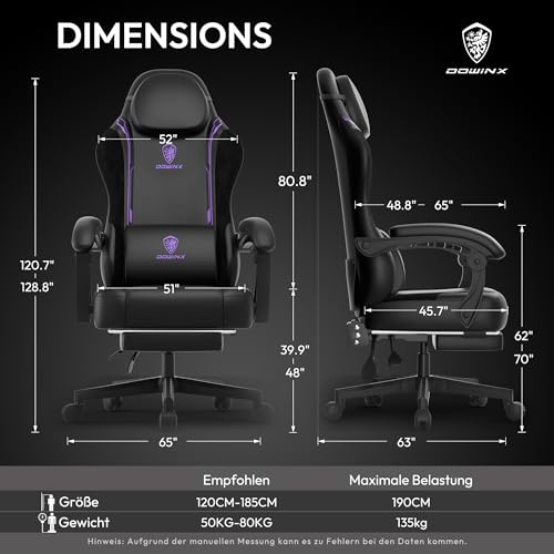 Sedia da gioco da corsa, ergonomica, con supporto lombare, in pelle PU, schienale largo, 150 kg, colore: viola - Sedia gaming - Immagine 2