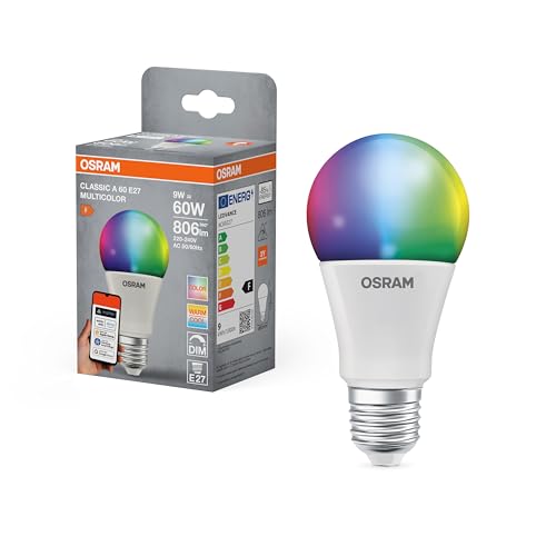OSRAM SMART+ RGBW, lampada LED E27 con Matter over Wifi, appositamente progettata per ALEXA - facile configurazione con un clic, sostituisce 60W, 2700-6500K, 16 milioni di colori RGB, confezione da 1