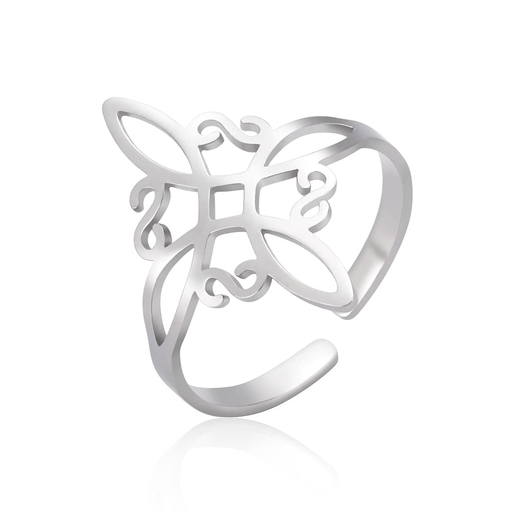 DreamtimesWitch Knot Ring for Women Stainless Steel Adjustable Open Finger Rings Celtic Quaternary Wiccan Witches Knot Ring Witchcraft Amulet Jewelry Birthday Gift