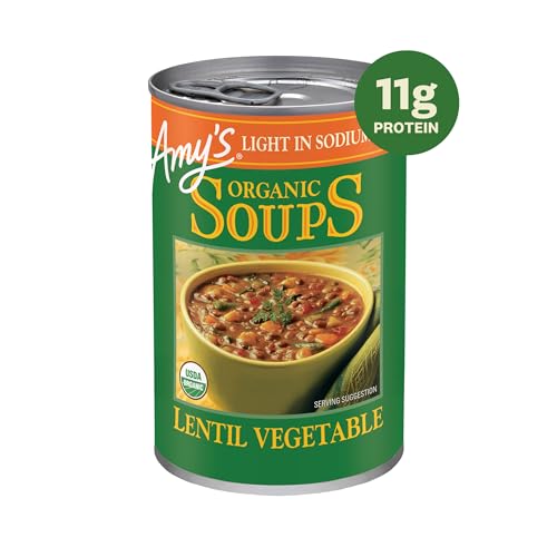 Image of Amy's Soup, Organic Light in Sodium Variety Pack, (6 Pack) | Vegetable, Split Pea and Lentil, Canned Soup, Made With Organic Vegetables