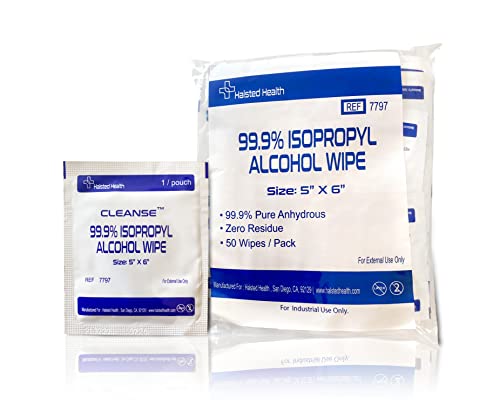 Cleanse 99.9% Isopropyl Alcohol Handy Wipes 50 Counts Lint Free Non-Abrasive No Water Residue Ideal for Electronics Household Work Equipment Safe for Tech Cleaning & Screens (6 x 5 inches)