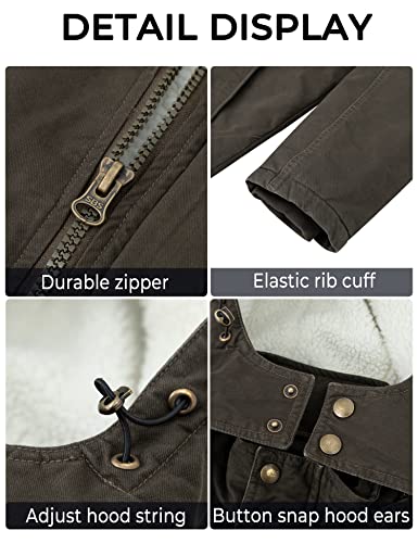 Image of Soularge Men's Big and Tall Military Winter Warm Parka Jacket with Hood | Thickened Cotton Shell,Warm Sherpa Lined,Multi Pockets,Detachable Hood,Windproof