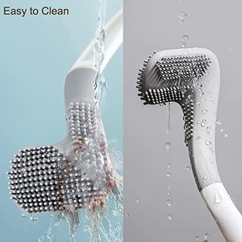 Image of Toilet Brush, Long Handle Golf Toilet Brush with Holder 360 Deep Cleaning Flexible Silicone Toilet Cleaner Brush Wall Mounted for Bathroom (Black)