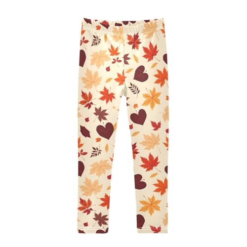 Maple Leaves Heart Leaf Girls Leggings Soft Stretch Workout Yoga Dance Pants for Kids Casual Tights