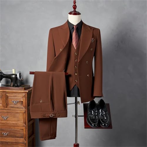 Men Corduroy Double Breasted Gun Lapel 3 Piece Party Casual Wedding Outfit Full Suit4