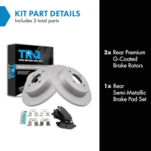 Image of TRQ Rear Brake Pad and Rotor Set Semi Metallic Coated Rotors Compatible with 2012-2017 Hyundai Accent 2012-2017 Kia Rio