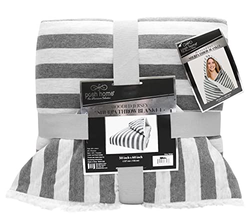 New Cotton Blend Hooded Jersey Knit Soft Reversible Sherpa Throw Blanket #TOP2