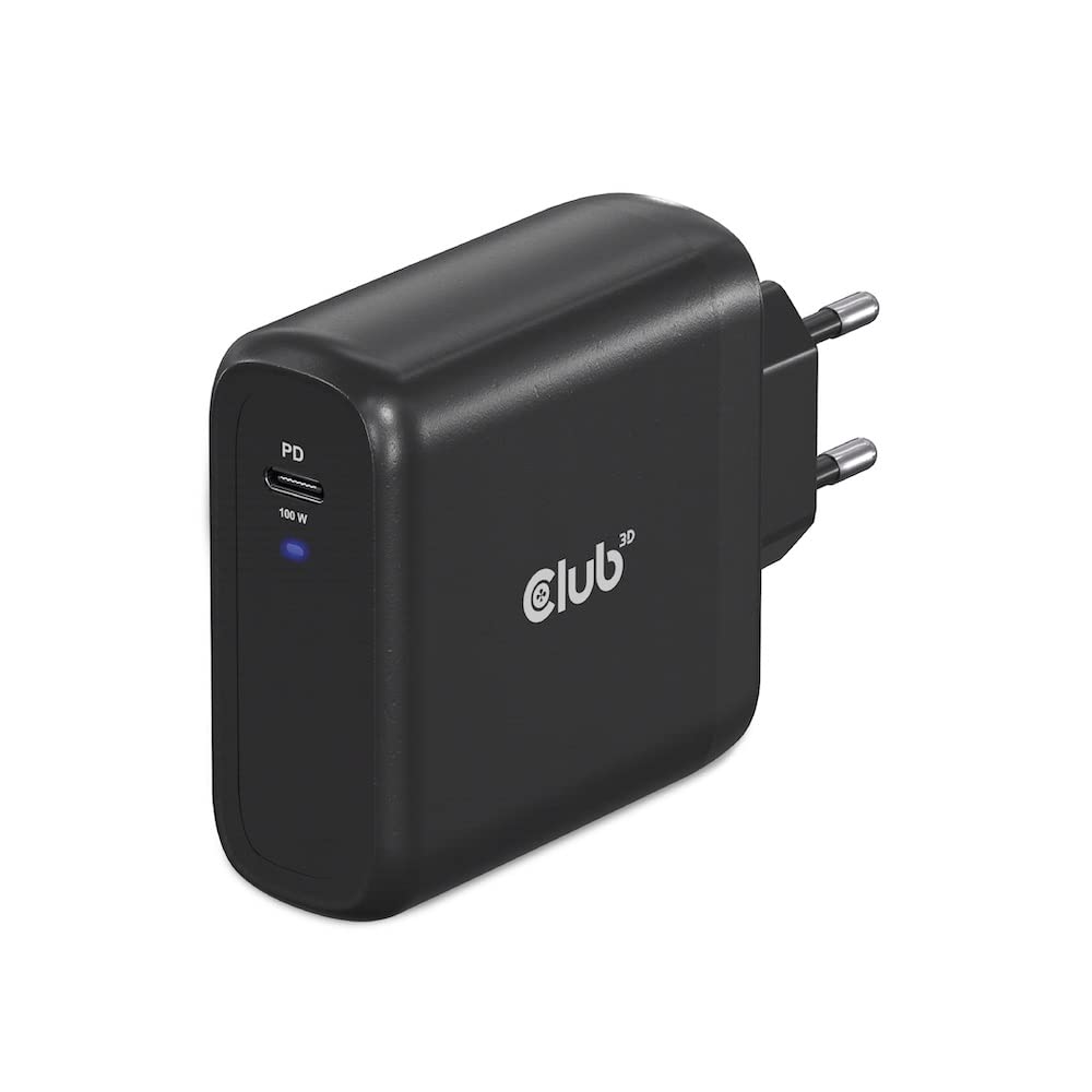 Club3D CAC-1908EU - Caricabatterie da viaggio, 100 Watt, tecnologia GAN, certificazione USB-IF, connettore singolo, USB Type-C, Power Delivery (PD) 3.0