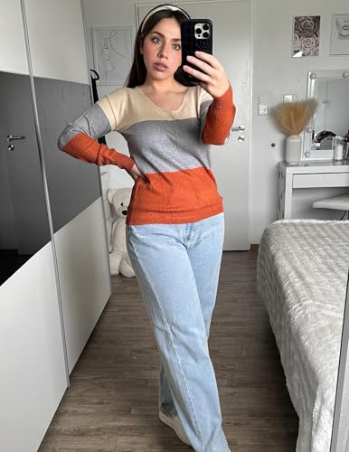 Image of Zeagoo Womens Sweaters Fall Trendy Casual Long Sleeve Shirt Lightweight V Neck Off Shoulder Crochet Pullover Top Outfit