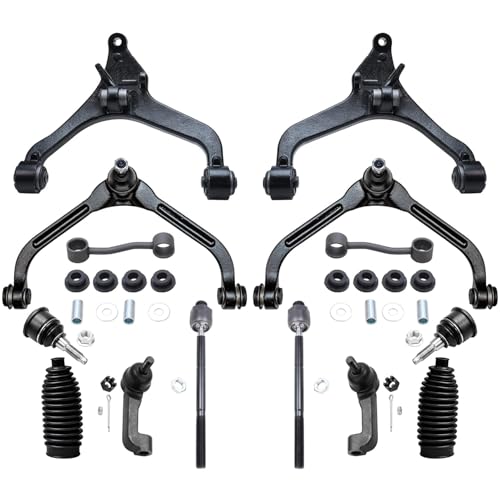 Image of Detroit Axle - 2.4L & 3.7L Front End 14pc Suspension Kit for 02-04 Jeep Liberty 2002 2003 2004, Upper Lower Control Arms Ball Joints Sway Bars Inner Outer Tie Rods Boots Replacement